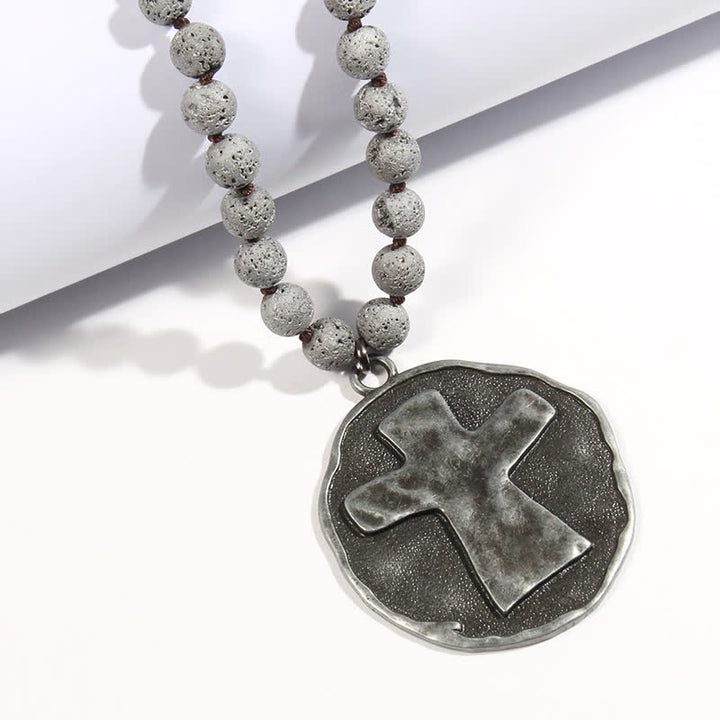 Olivenorma 8mm Labradorite Lava Stone Beads Cross Pendant Necklace - image 9