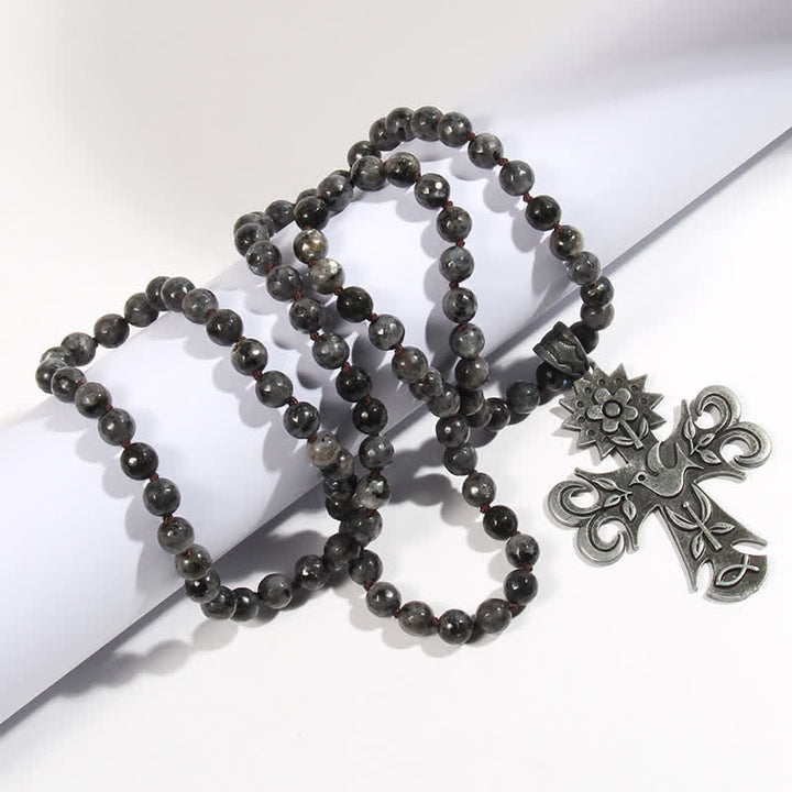 Olivenorma 8mm Labradorite Lava Stone Beads Cross Pendant Necklace - Labradorite - image 0