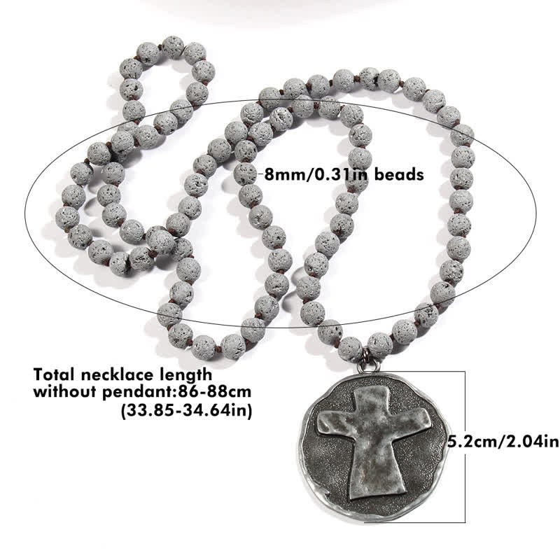 Olivenorma 8mm Labradorite Lava Stone Beads Cross Pendant Necklace - image 13