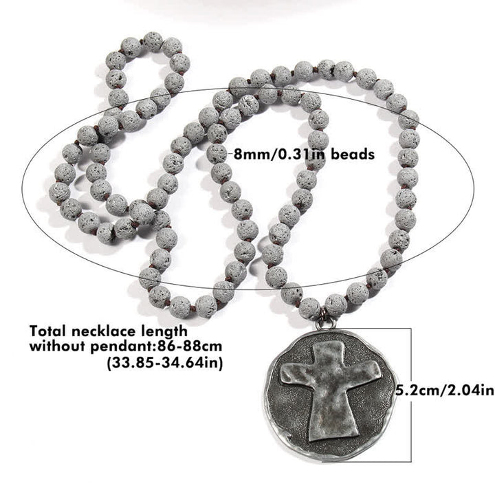 Olivenorma 8mm Labradorite Lava Stone Beads Cross Pendant Necklace - image 13