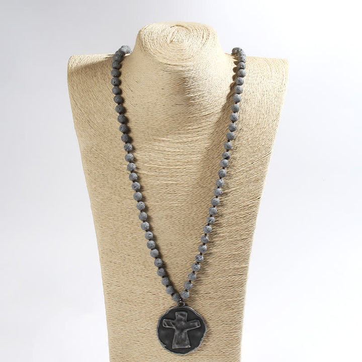 Olivenorma 8mm Labradorite Lava Stone Beads Cross Pendant Necklace - image 10