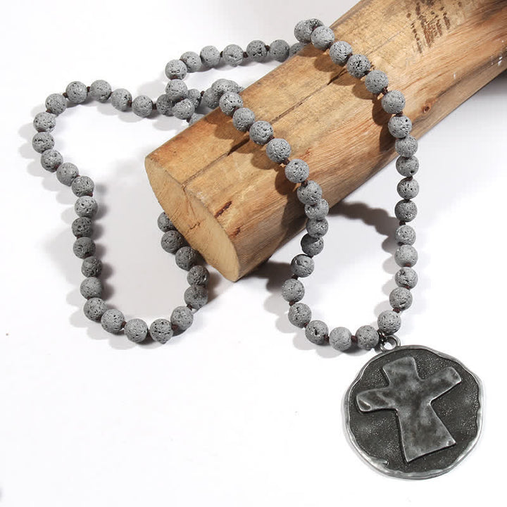 Olivenorma 8mm Labradorite Lava Stone Beads Cross Pendant Necklace - image 7