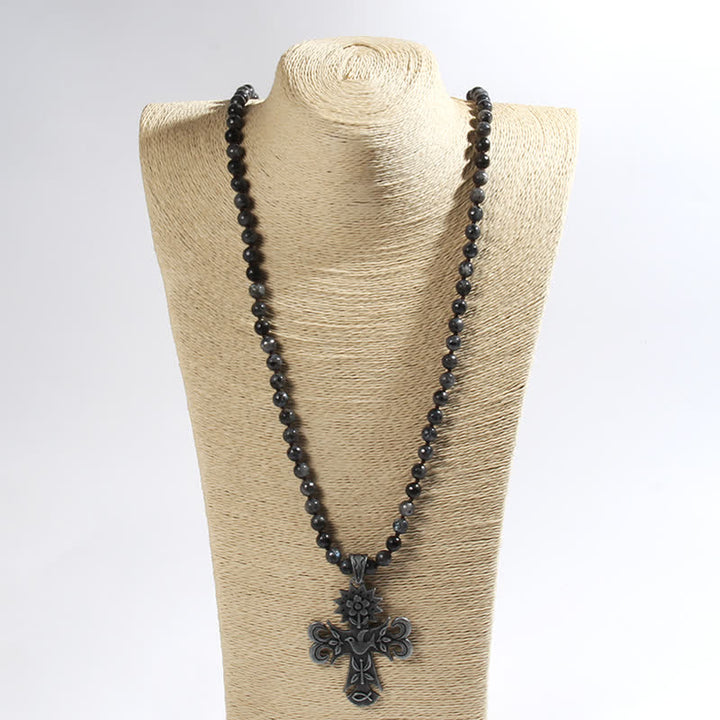 Olivenorma 8mm Labradorite Lava Stone Beads Cross Pendant Necklace - image 4