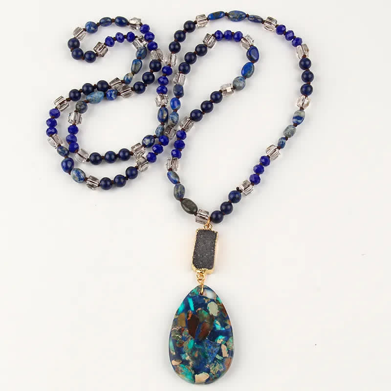 Olivenorma Emperor Stone Beads Crystal Cluster Drop Pendant Necklace - Emperor Stone & Lapis Lazuli - image 18