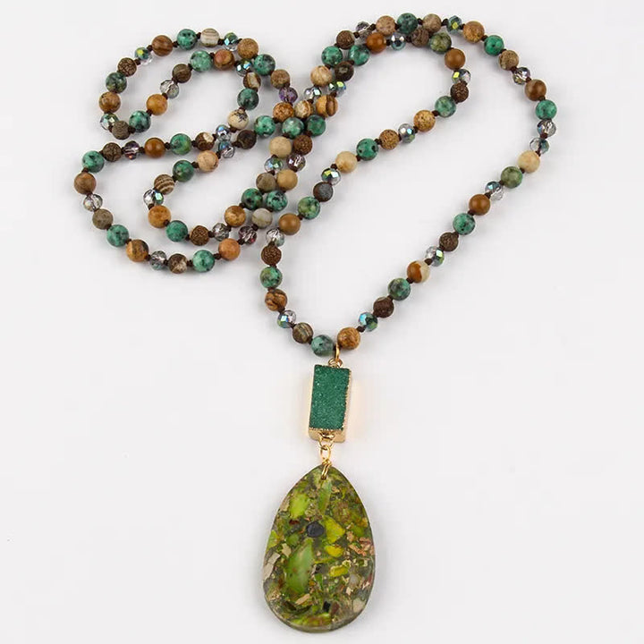 Olivenorma Emperor Stone Beads Crystal Cluster Drop Pendant Necklace - Emperor Stone & African Turquoise - image 10
