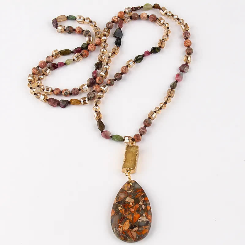 Olivenorma Emperor Stone Beads Crystal Cluster Drop Pendant Necklace - Emperor Stone & Crazy Agate - image 21