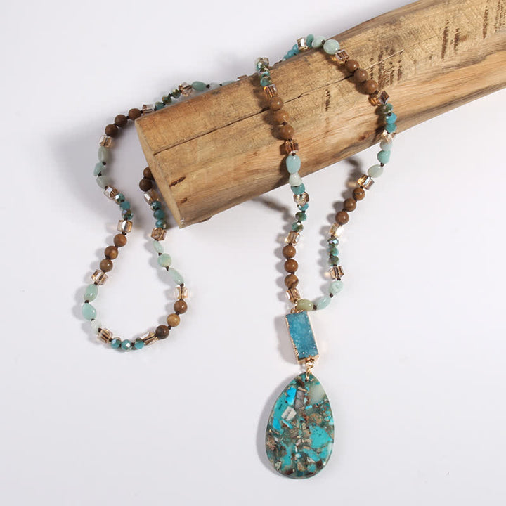 Olivenorma Emperor Stone Beads Crystal Cluster Drop Pendant Necklace - Emperor Stone & Amazonite & Picture Jasper - image 0