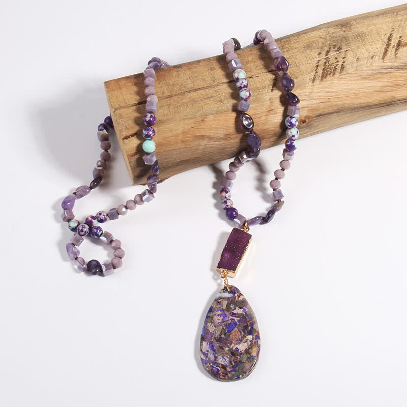 Olivenorma Emperor Stone Beads Crystal Cluster Drop Pendant Necklace - Emperor Stone & Amethyst - image 7