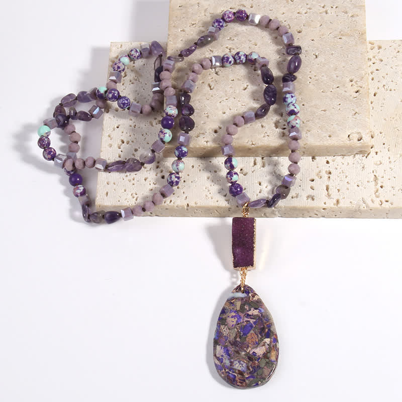 Olivenorma Emperor Stone Beads Crystal Cluster Drop Pendant Necklace - image 8