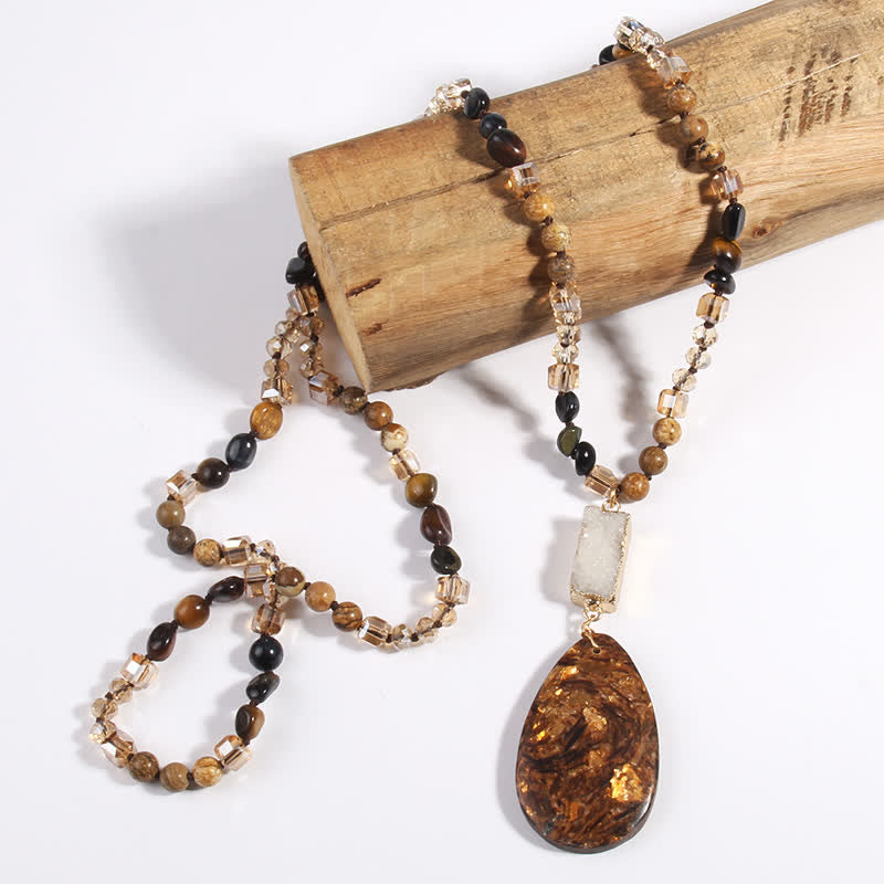Olivenorma Emperor Stone Beads Crystal Cluster Drop Pendant Necklace - Emperor Stone & Tiger Eye - image 22