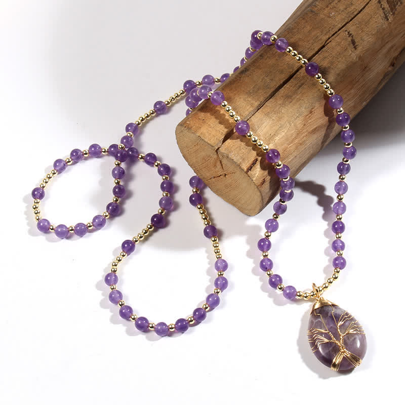 Olivenorma Stone Beads Tree Of Life Drop Pendant Necklace - image 1