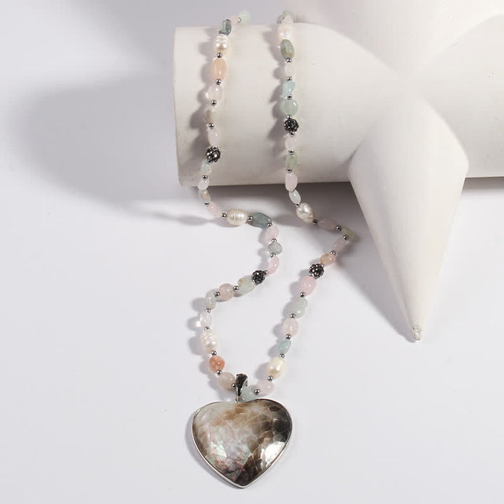 Olivenorma Natural Stone Shell Heart Flower Shaped Pendant Necklace - image 3