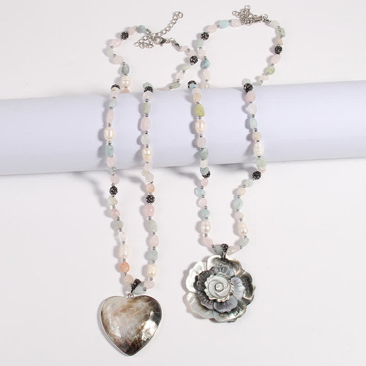 Olivenorma Natural Stone Shell Heart Flower Shaped Pendant Necklace - image 0