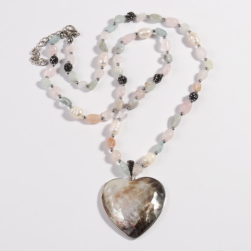 Olivenorma Natural Stone Shell Heart Flower Shaped Pendant Necklace - Heart - image 1