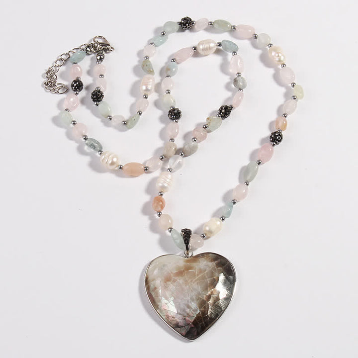 Olivenorma Natural Stone Shell Heart Flower Shaped Pendant Necklace - Heart - image 1