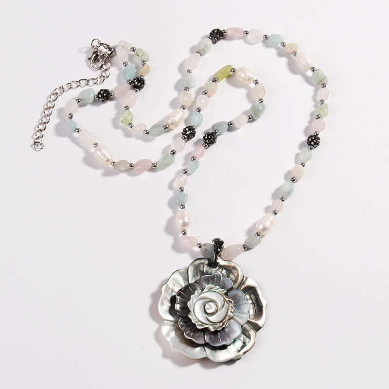 Olivenorma Natural Stone Shell Heart Flower Shaped Pendant Necklace - Flower - image 5