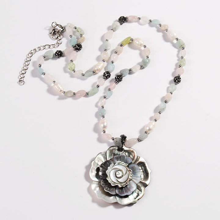 Olivenorma Natural Stone Shell Heart Flower Shaped Pendant Necklace - Flower - image 5