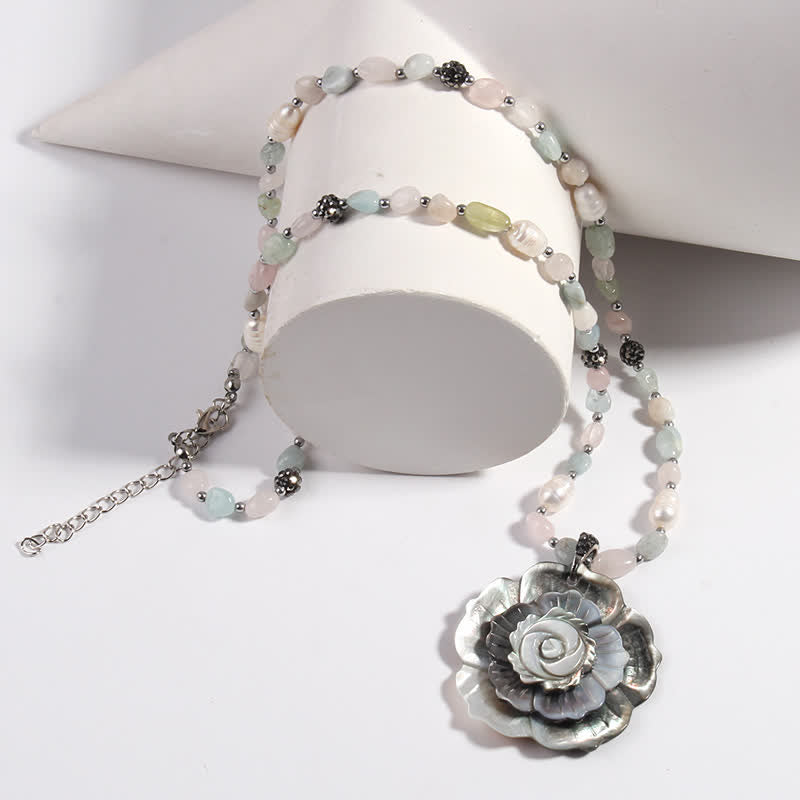 Olivenorma Natural Stone Shell Heart Flower Shaped Pendant Necklace - image 7