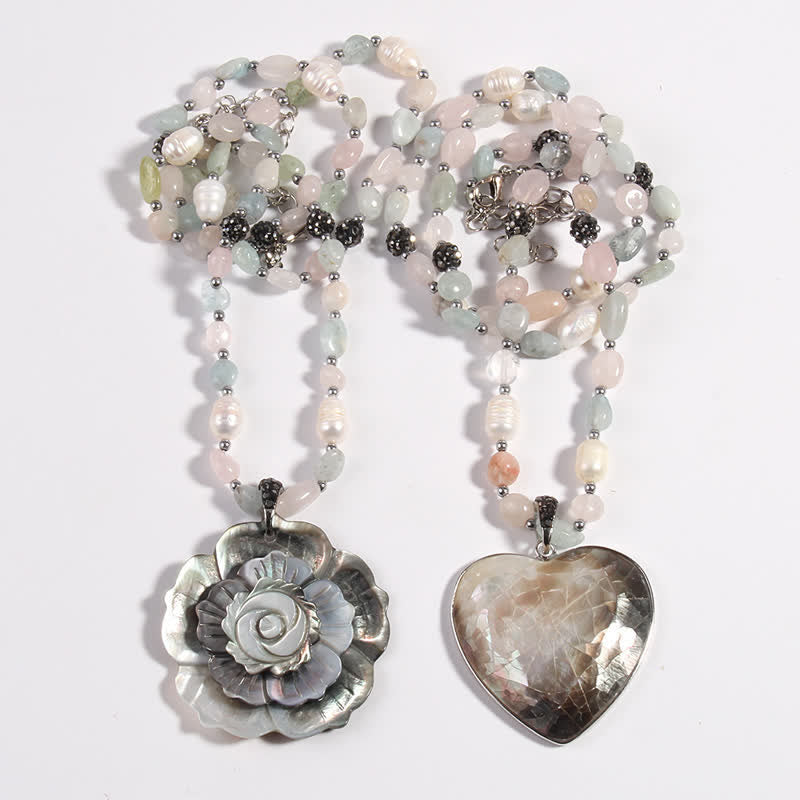 Olivenorma Natural Stone Shell Heart Flower Shaped Pendant Necklace - image 11