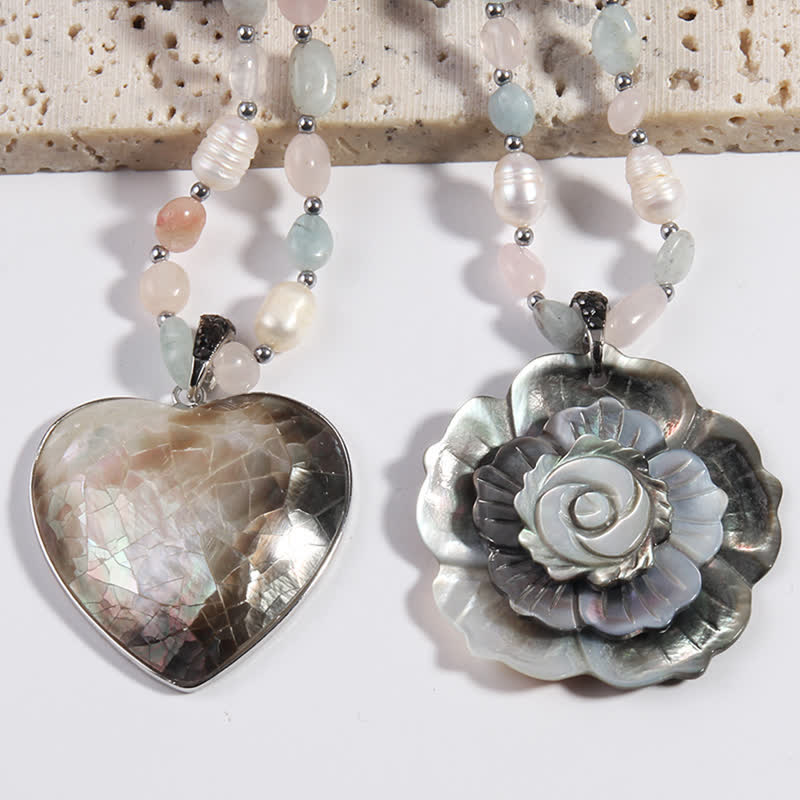 Olivenorma Natural Stone Shell Heart Flower Shaped Pendant Necklace - image 10