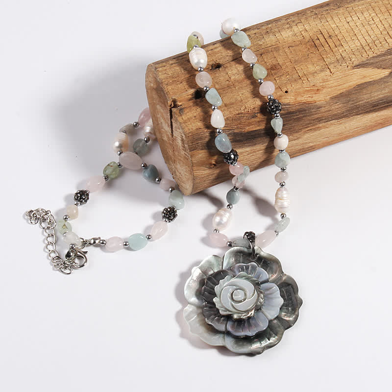 Olivenorma Natural Stone Shell Heart Flower Shaped Pendant Necklace - image 8
