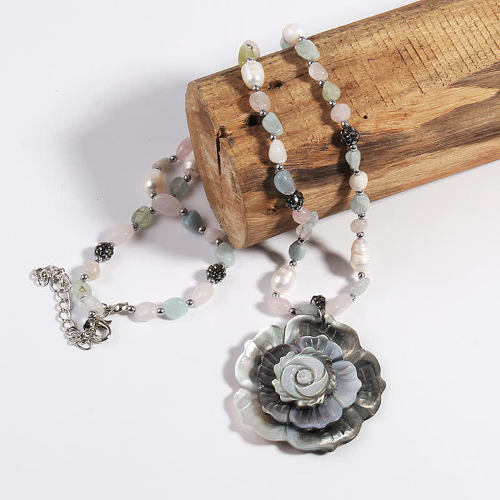 Olivenorma Natural Stone Shell Heart Flower Shaped Pendant Necklace - image 8