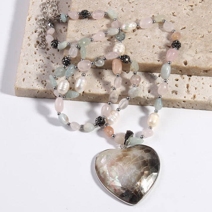 Olivenorma Natural Stone Shell Heart Flower Shaped Pendant Necklace - image 2