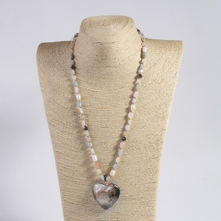 Olivenorma Natural Stone Shell Heart Flower Shaped Pendant Necklace - image 4
