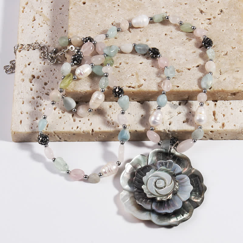 Olivenorma Natural Stone Shell Heart Flower Shaped Pendant Necklace - image 6