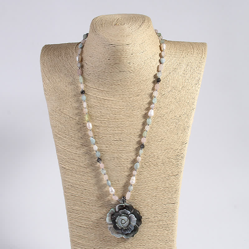 Olivenorma Natural Stone Shell Heart Flower Shaped Pendant Necklace - image 9