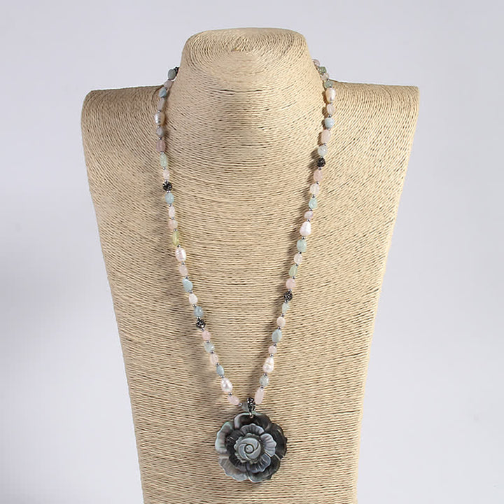 Olivenorma Natural Stone Shell Heart Flower Shaped Pendant Necklace - image 9