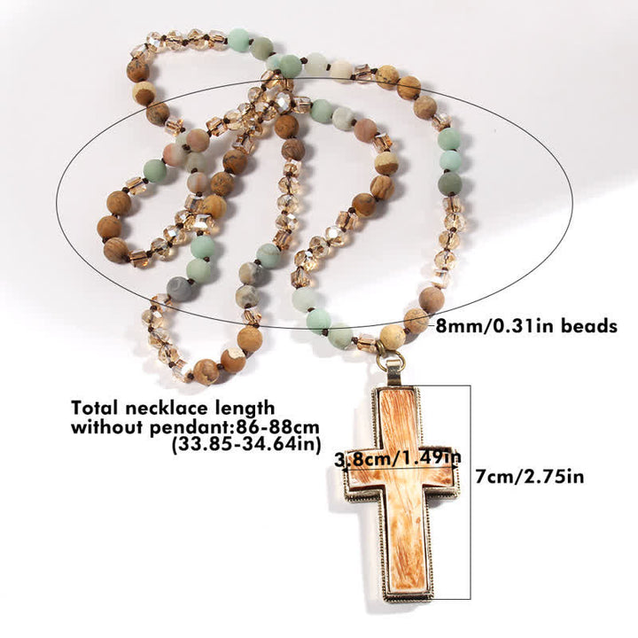 Olivenorma Natural Stone Beads Resin Cross Pendant Necklace - image 5