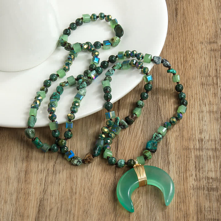 Olivenorma Natural Crystal Beads Ox Horn Crescent Pendant Necklace - image 9