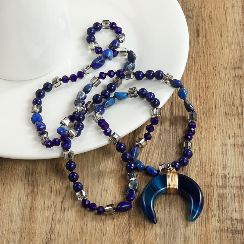 Olivenorma Natural Crystal Beads Ox Horn Crescent Pendant Necklace - image 13