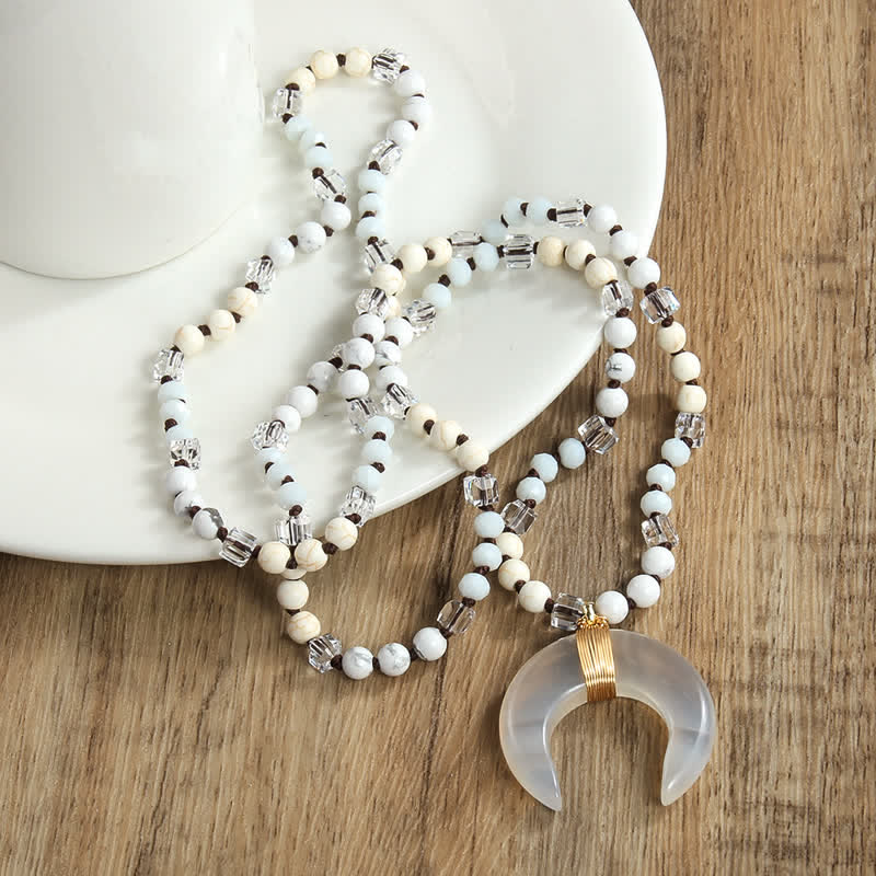 Olivenorma Natural Crystal Beads Ox Horn Crescent Pendant Necklace - image 3