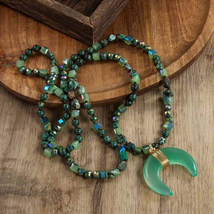 Olivenorma Natural Crystal Beads Ox Horn Crescent Pendant Necklace - Green Aventurine - image 8