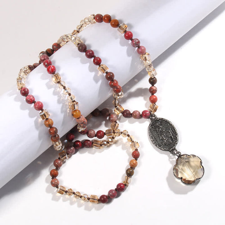 Olivenorma Natural Crystal Beads Angel Pendant Necklace - Rose Red Emperor Stone - image 0