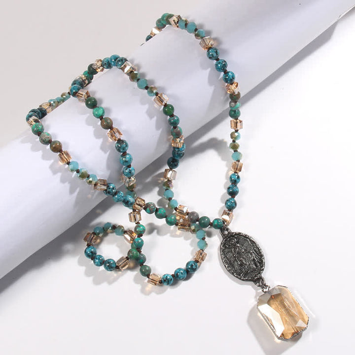 Olivenorma Natural Crystal Beads Angel Pendant Necklace - Blue Apatite - image 9