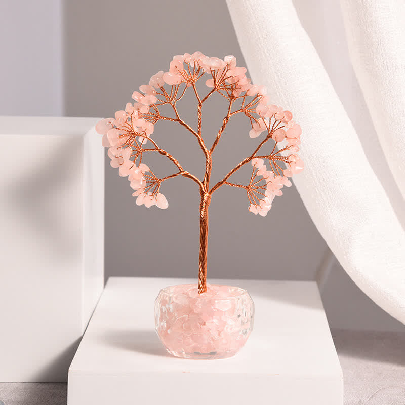 Olivenorma Natural Crystal Gravel Glass Bowl Feng Shui Tree - Rose Quartz - image 6
