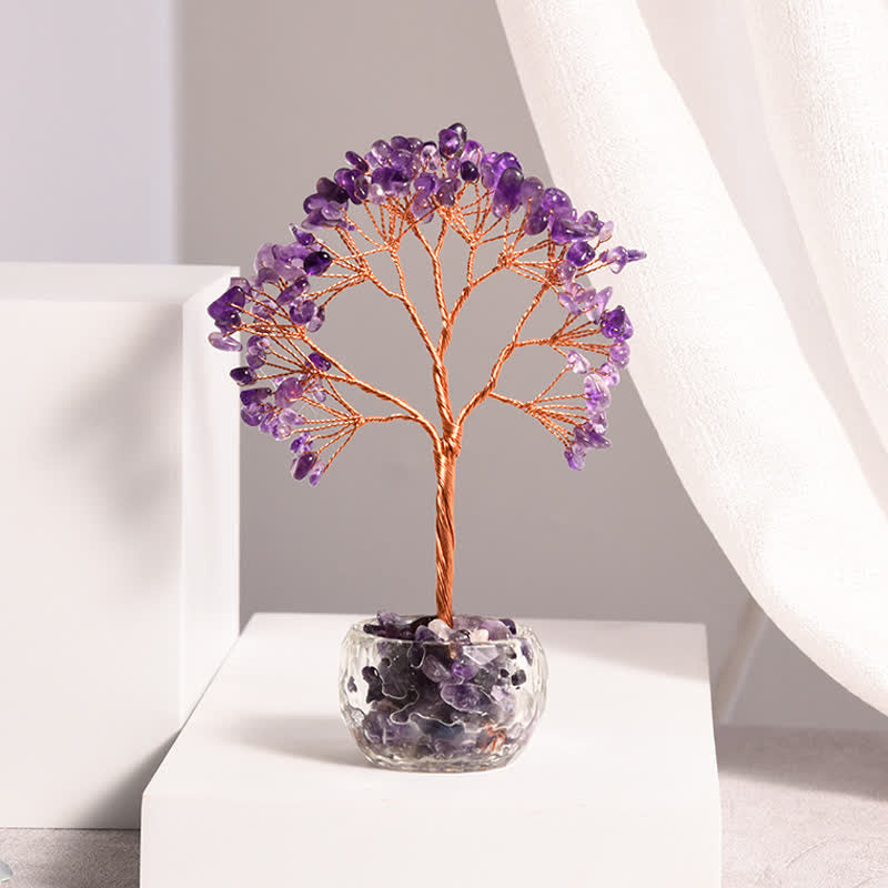 Olivenorma Natural Crystal Gravel Glass Bowl Feng Shui Tree - Amethyst - image 4
