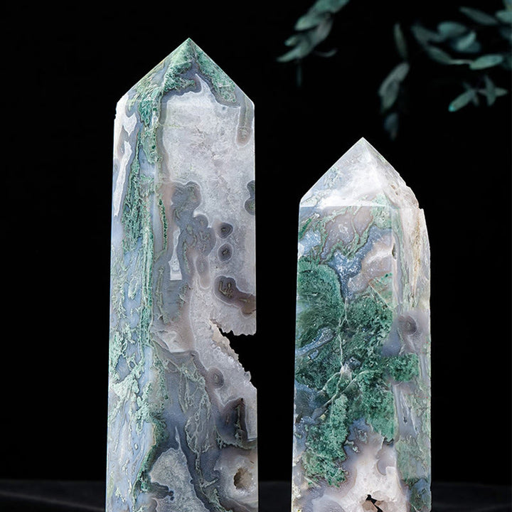 Olivenorma Faceted Moss Agate Healing Crystal Wands Tower - image 1
