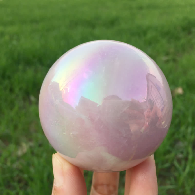 Olivenorma Natural Titanium Rainbow Rose Quartz  Crystal Sphere - image 1