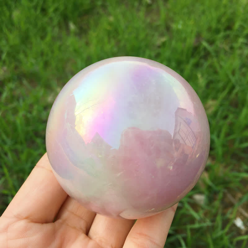 Olivenorma Natural Titanium Rainbow Rose Quartz  Crystal Sphere - 6.5cm - image 0
