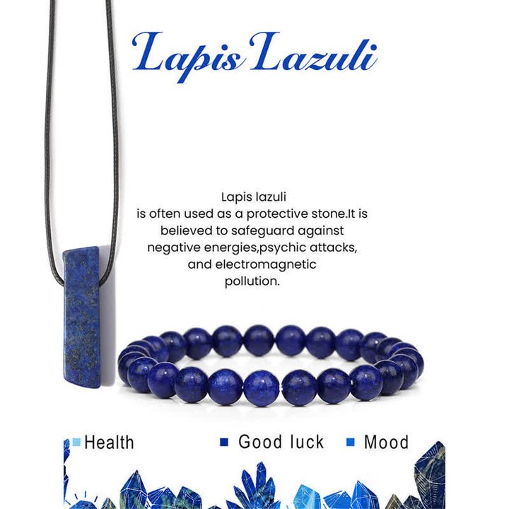 Olivenorma Natural Stone Pendant Necklace Beaded Bracelet Jewelry Set - Lapis Lazuli - image 0