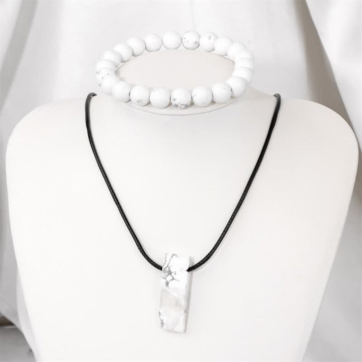 Olivenorma Natural Stone Pendant Necklace Beaded Bracelet Jewelry Set - image 7