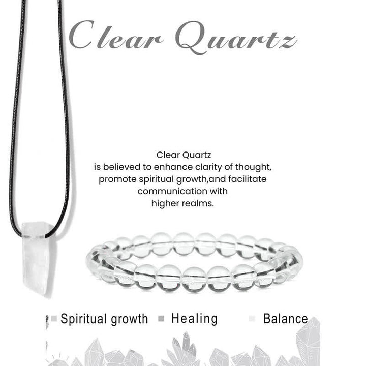 Olivenorma Natural Stone Pendant Necklace Beaded Bracelet Jewelry Set - Clear Crystal - image 11