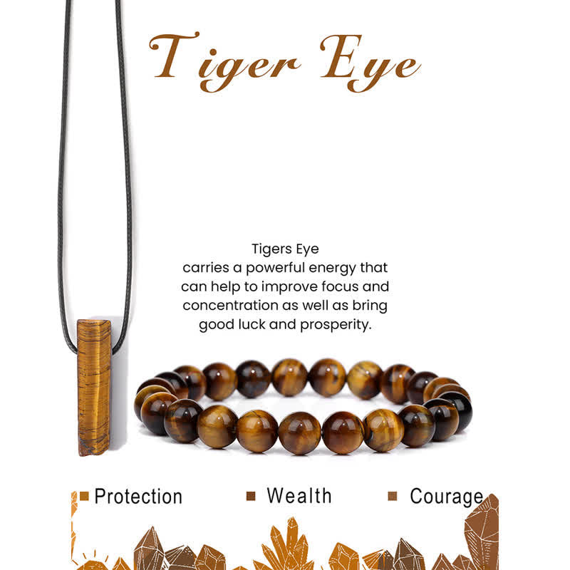 Olivenorma Natural Stone Pendant Necklace Beaded Bracelet Jewelry Set - Tiger Eye - image 17