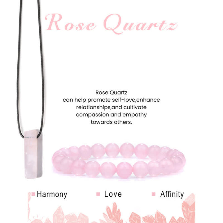 Olivenorma Natural Stone Pendant Necklace Beaded Bracelet Jewelry Set - Rose Quartz - image 9