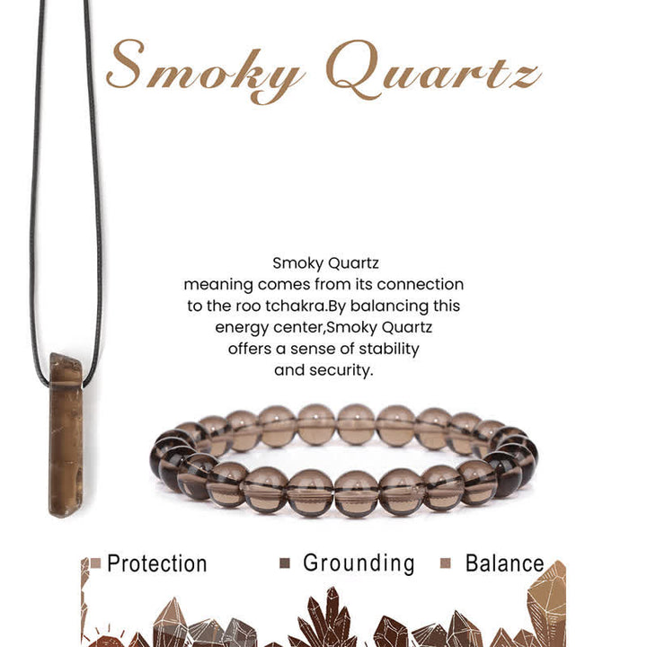 Olivenorma Natural Stone Pendant Necklace Beaded Bracelet Jewelry Set - Smoky Quartz - image 3