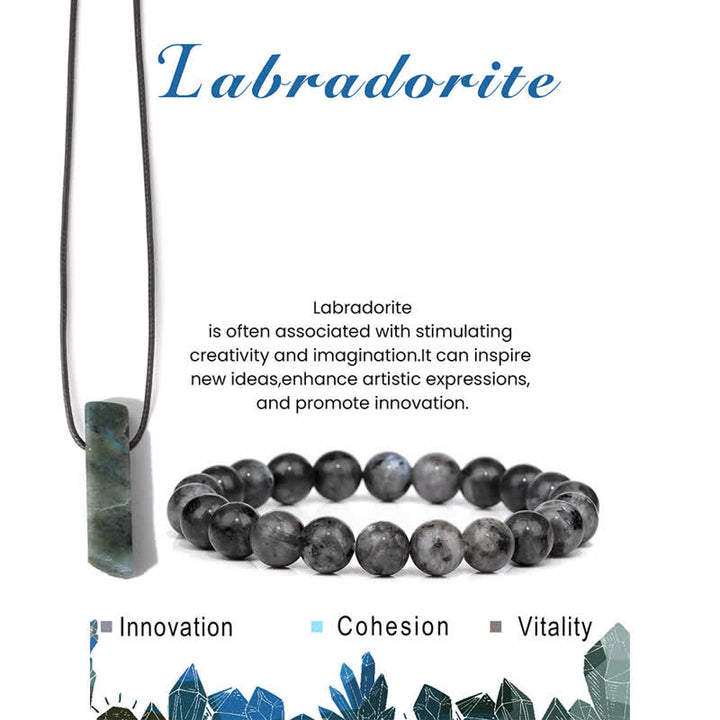 Olivenorma Natural Stone Pendant Necklace Beaded Bracelet Jewelry Set - Labradorite - image 23